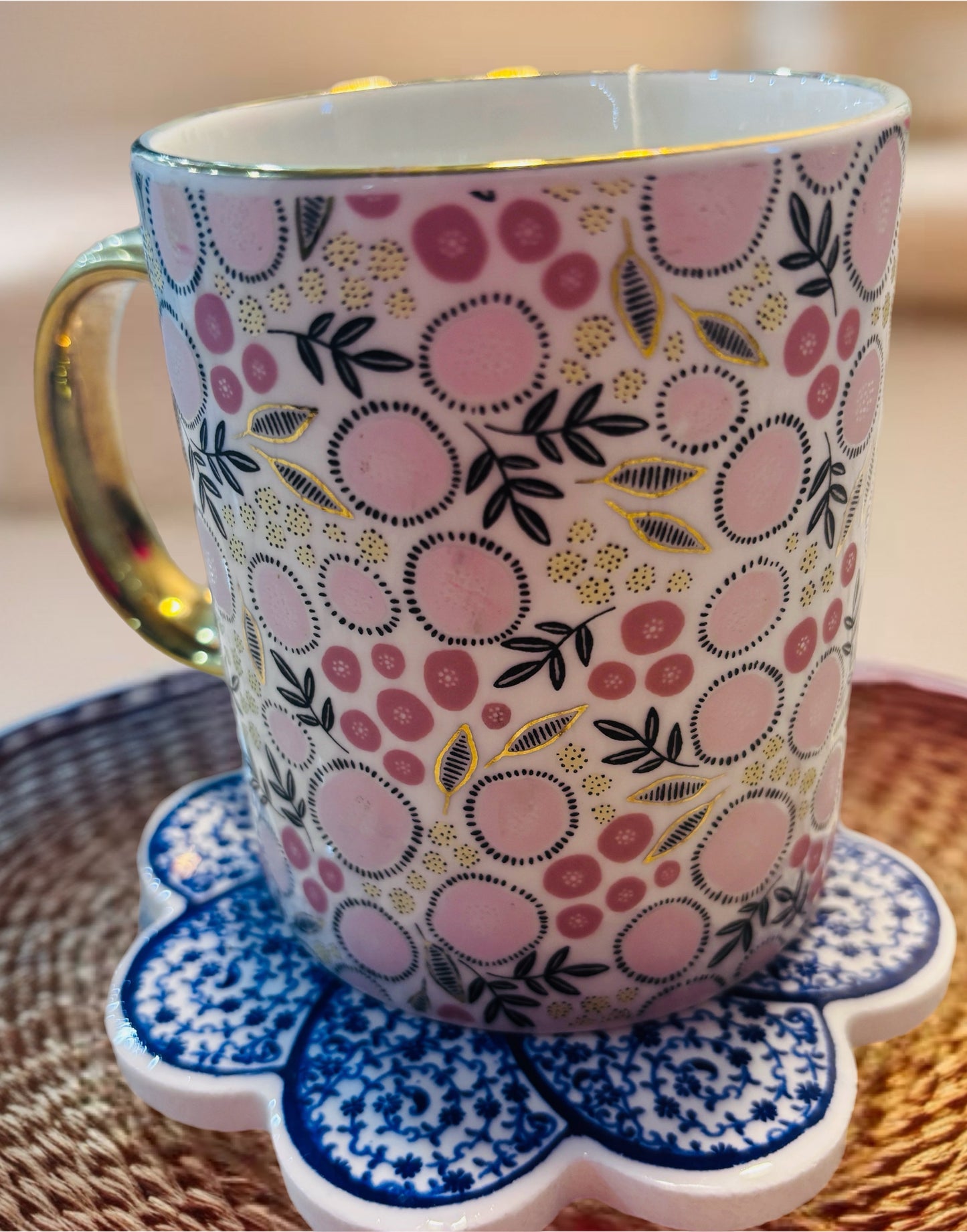 Handmade Turkish Ceramic Coaster – Ottoman Floral Tile Design, Red & Blue Pattern