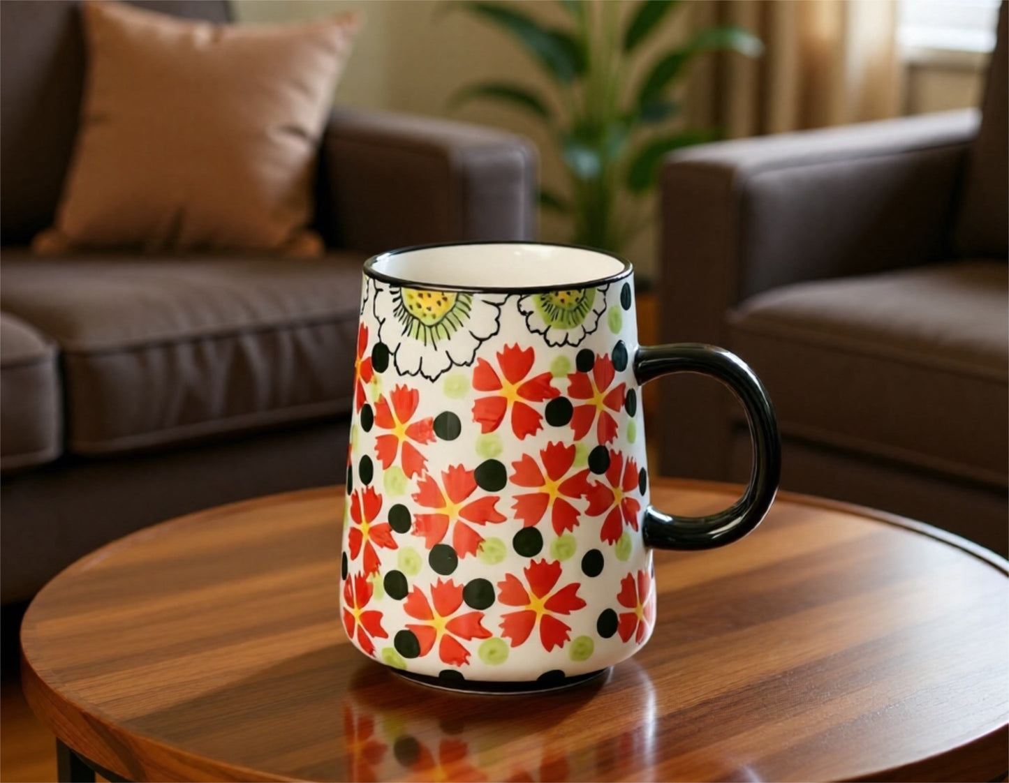 Hand-Painted Floral Ceramic Coffee Mug – Elegant & Timeless