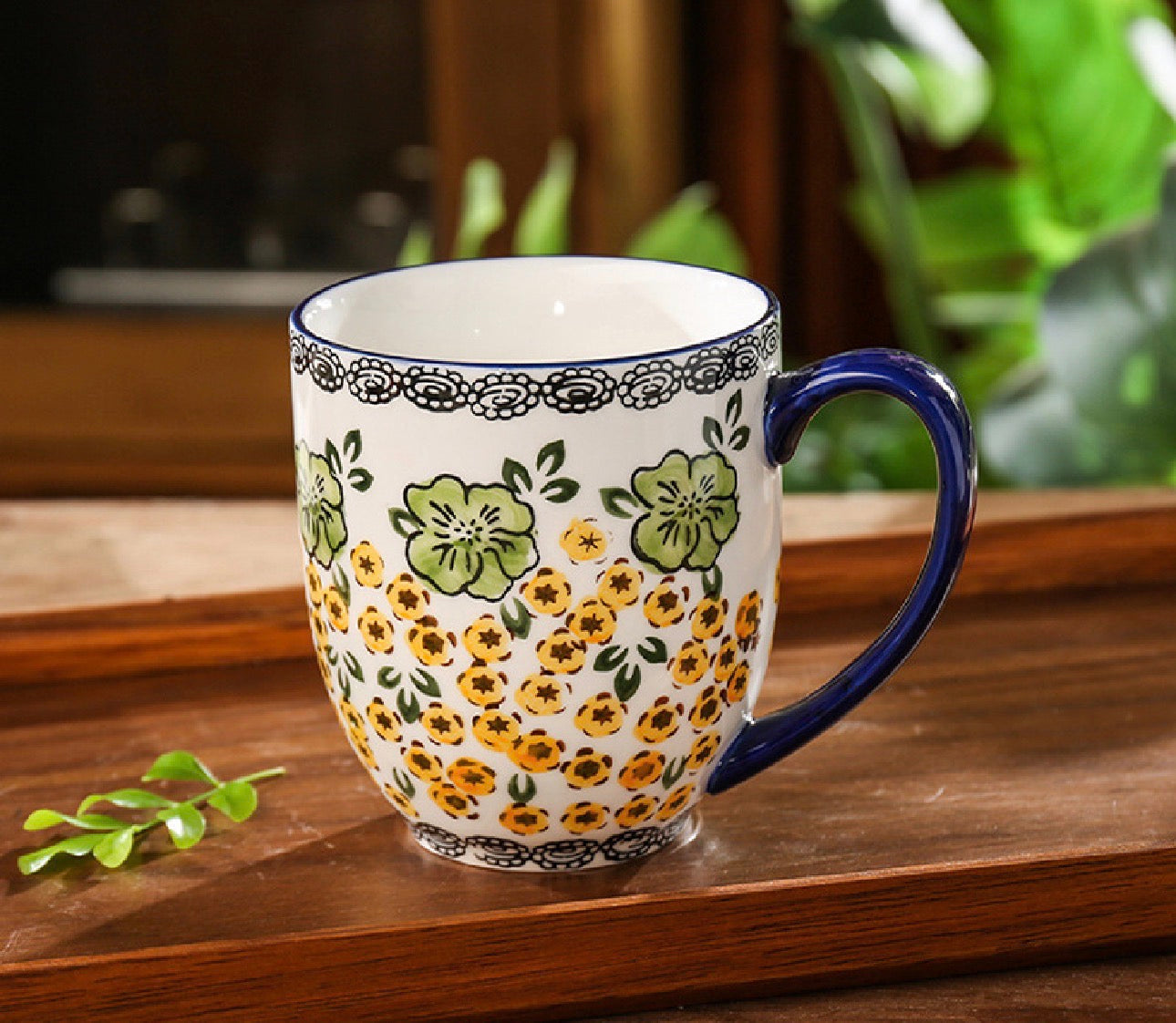 Hand-Painted Floral Ceramic Coffee Mug – Elegant & Timeless