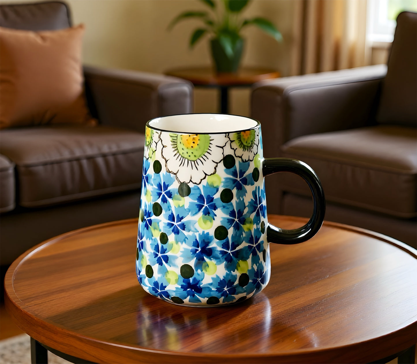 Hand-Painted Floral Ceramic Coffee Mug – Elegant & Timeless