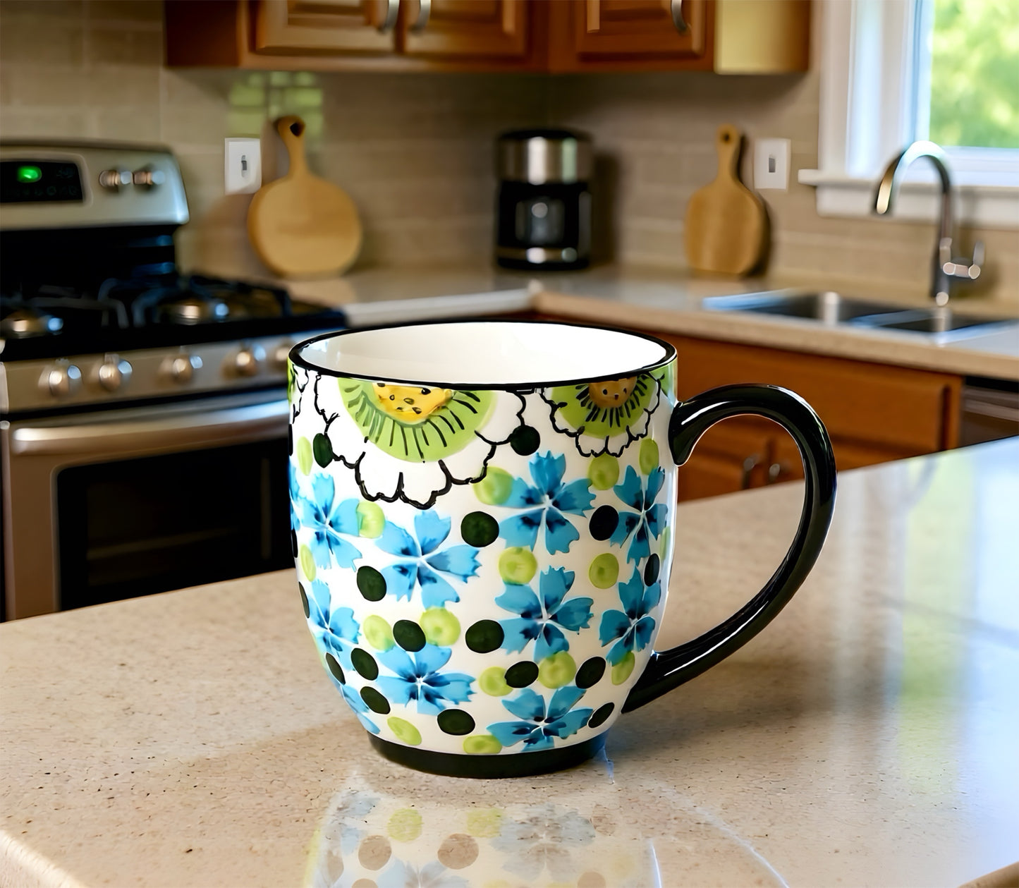 Hand-Painted Floral Ceramic Coffee Mug – Elegant & Timeless