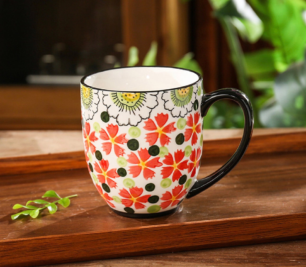 Hand-Painted Floral Ceramic Coffee Mug – Elegant & Timeless