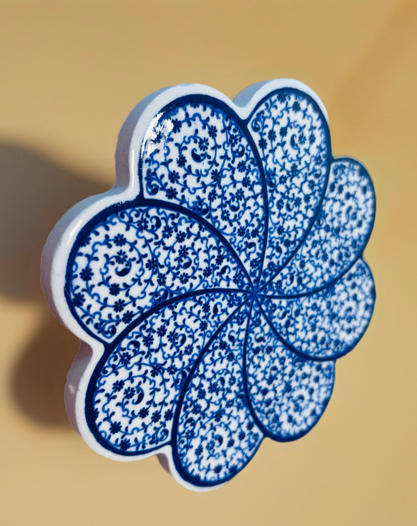 Handmade Turkish Ceramic Coaster – Ottoman Floral Tile Design, Red & Blue Pattern