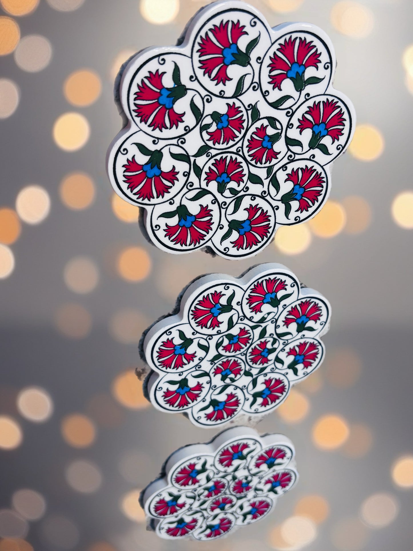 Handmade Turkish Ceramic Coaster – Ottoman Floral Tile Design, Red & Blue Pattern