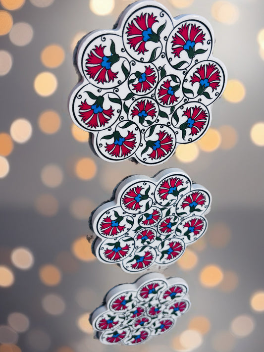 Handmade Turkish Ceramic Coaster – Ottoman Floral Tile Design, Red & Blue Pattern